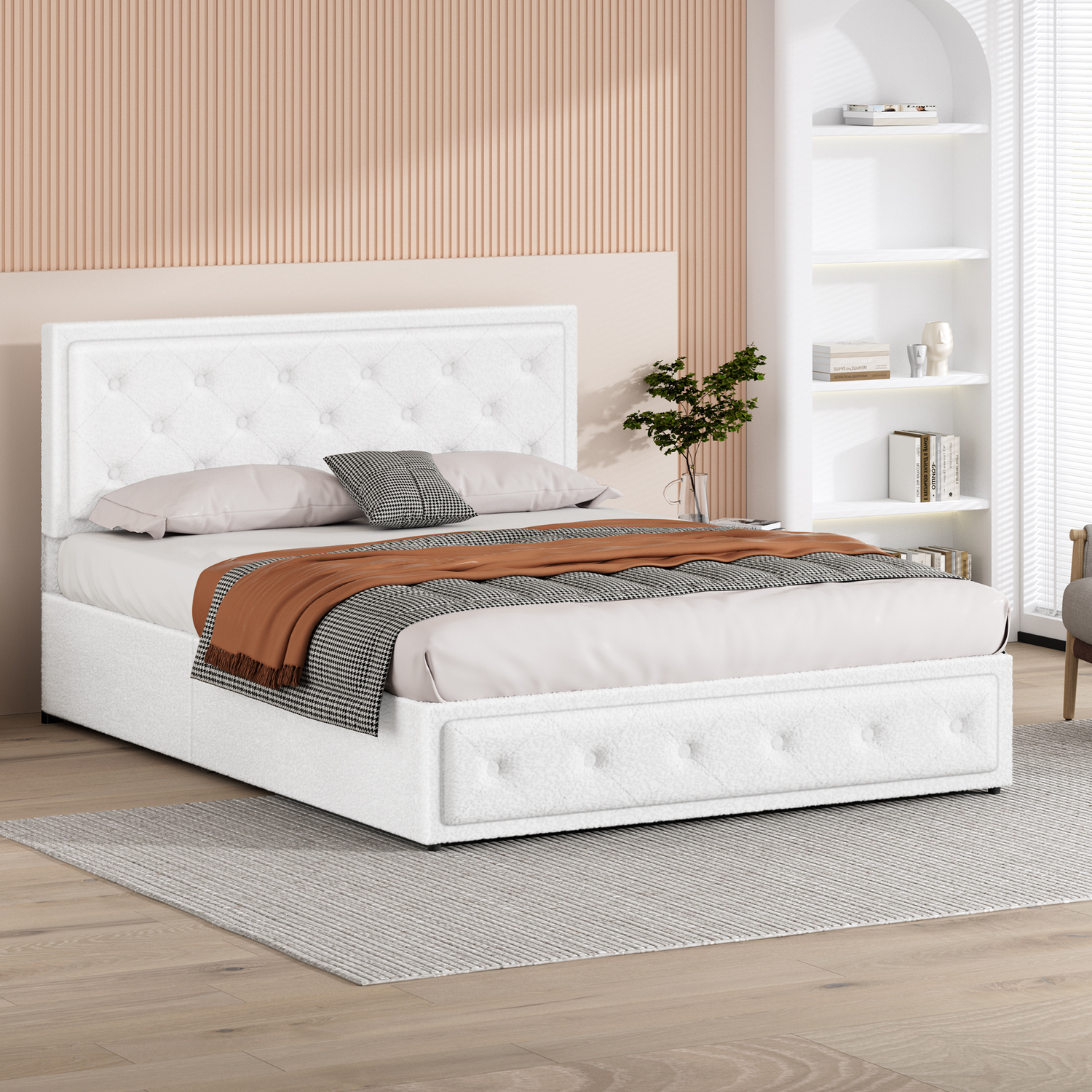 White Hoyce Boucle Gas Lift Bed