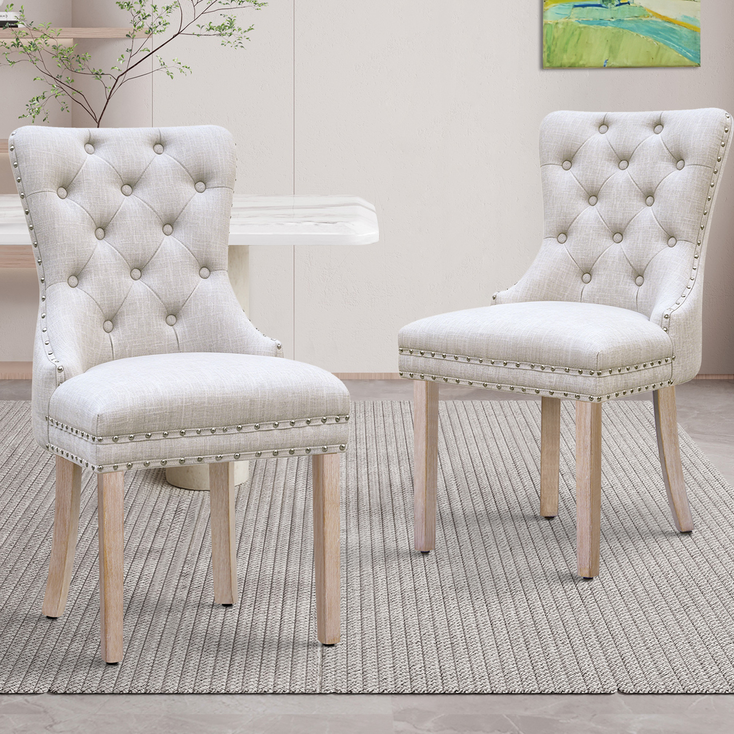 Faust Tufted Pine Wood Dining Chairs