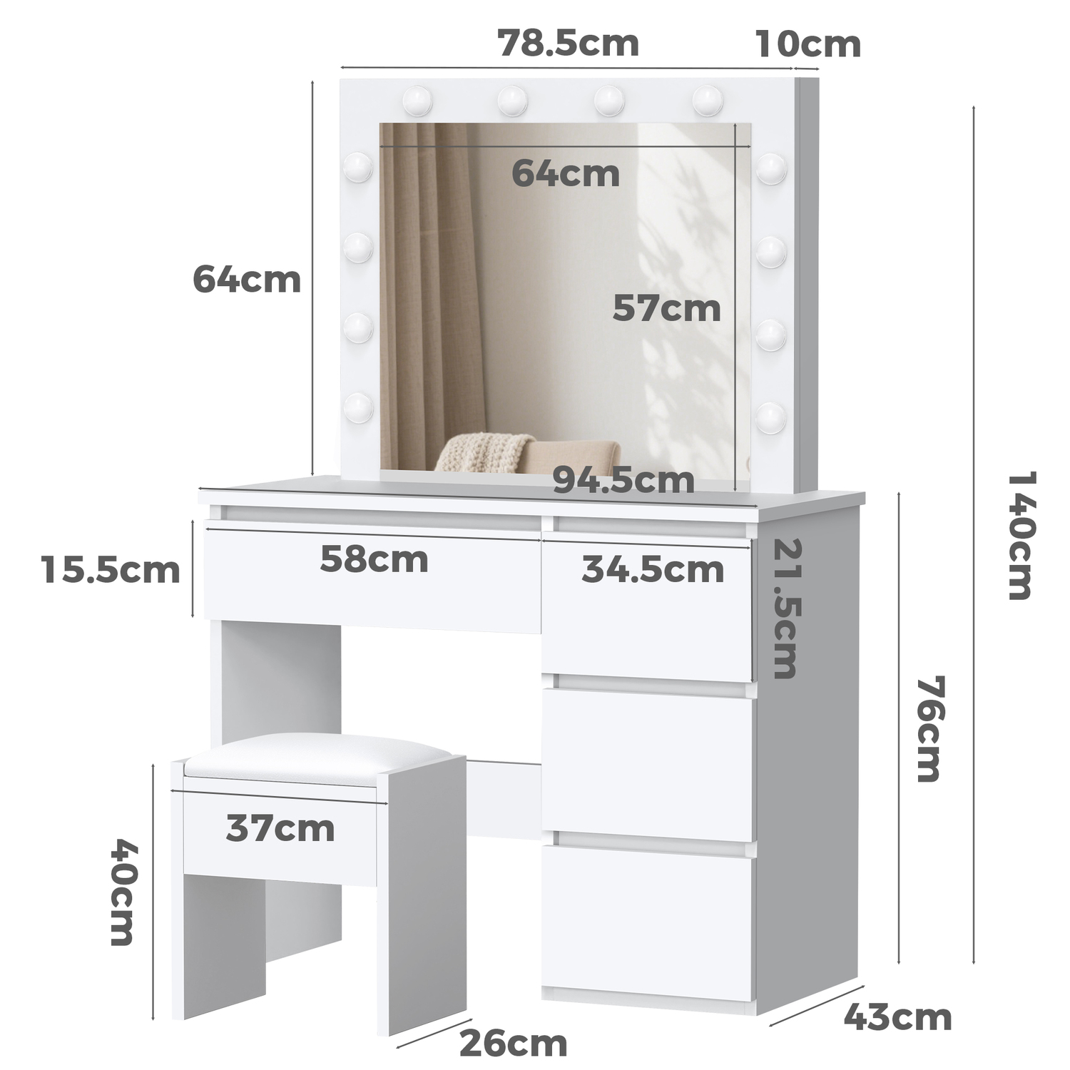2 Piece Vehsa Dressing Table & Stool Set