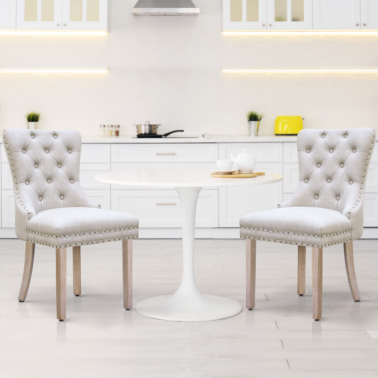 Faust Tufted Pine Wood Dining Chairs