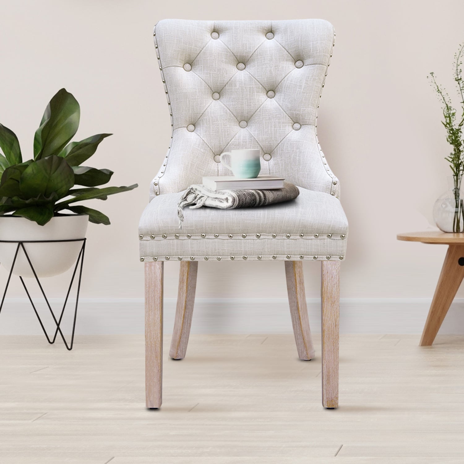 Faust Tufted Pine Wood Dining Chairs