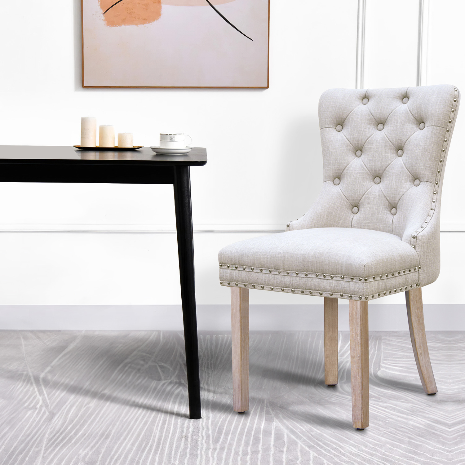 Faust Tufted Pine Wood Dining Chairs