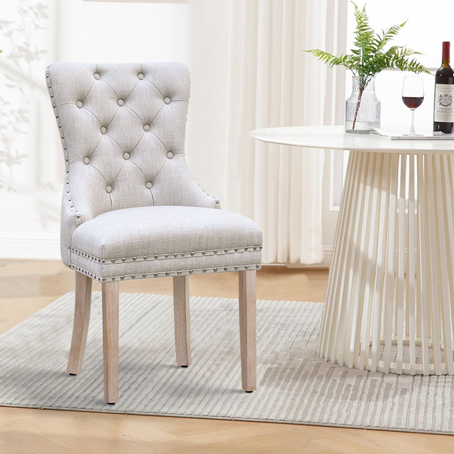 Faust Tufted Pine Wood Dining Chairs