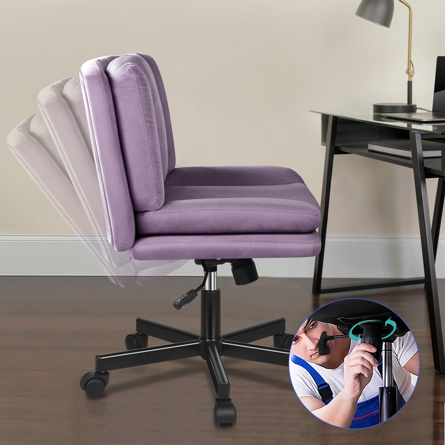 Portham Velvet Office Chair with Castors