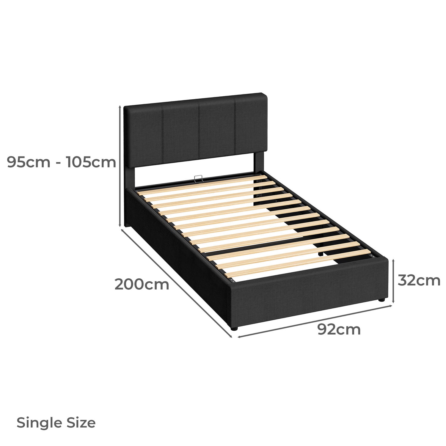 Charcoal Macauley Gas Lift Bed Frame
