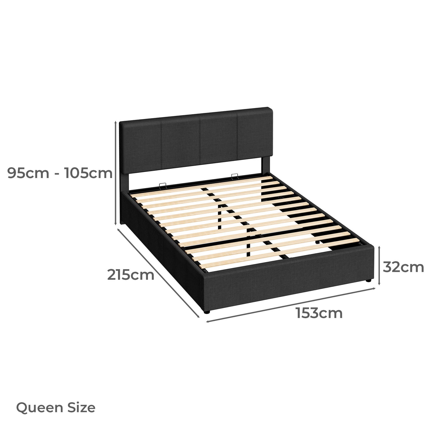 Charcoal Macauley Gas Lift Bed Frame