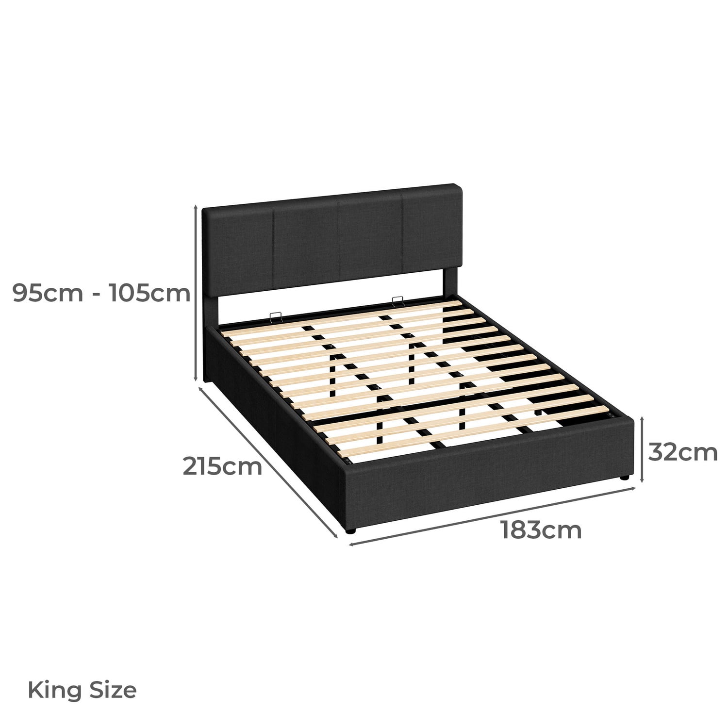 Charcoal Macauley Gas Lift Bed Frame