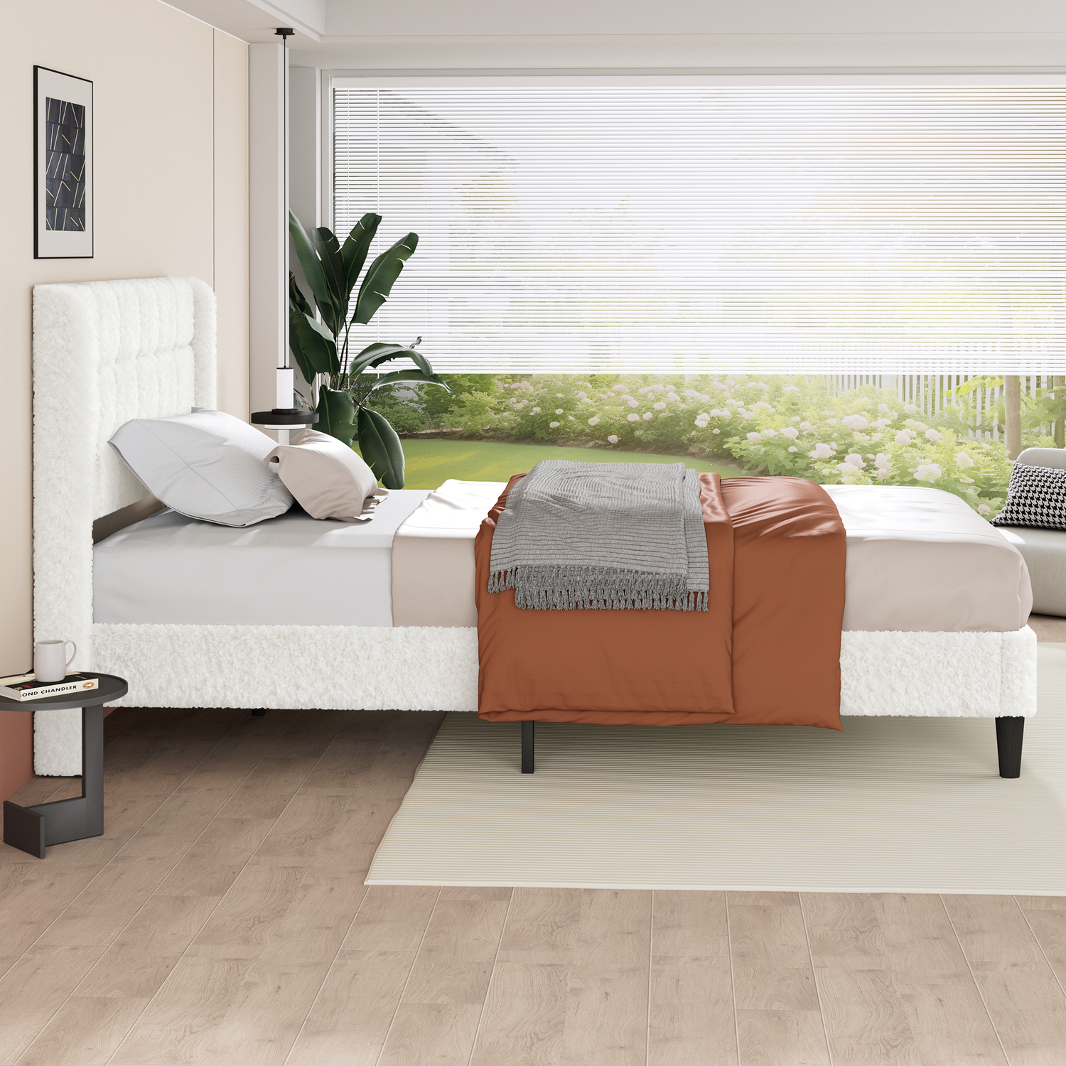 White Zadie Boucle Bed