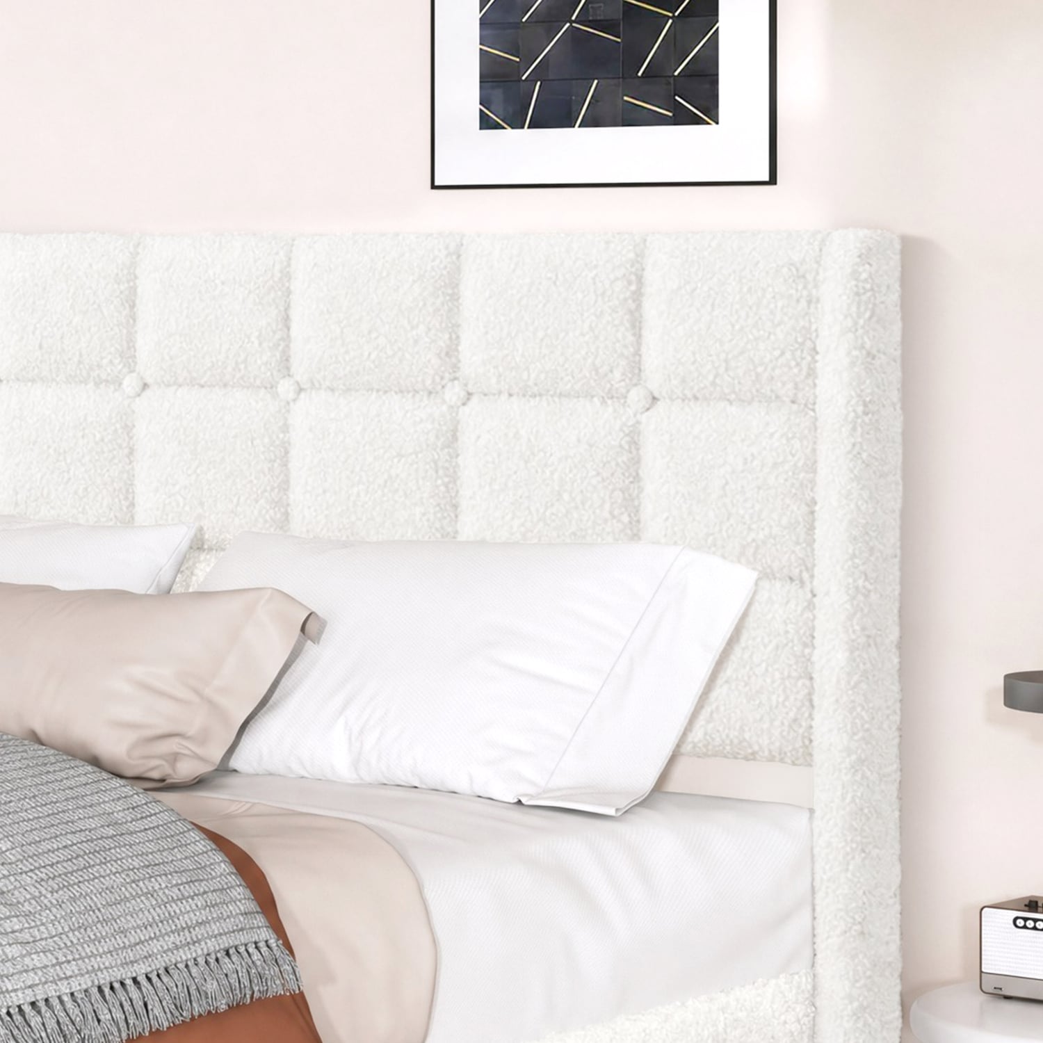 White Zadie Boucle Bed