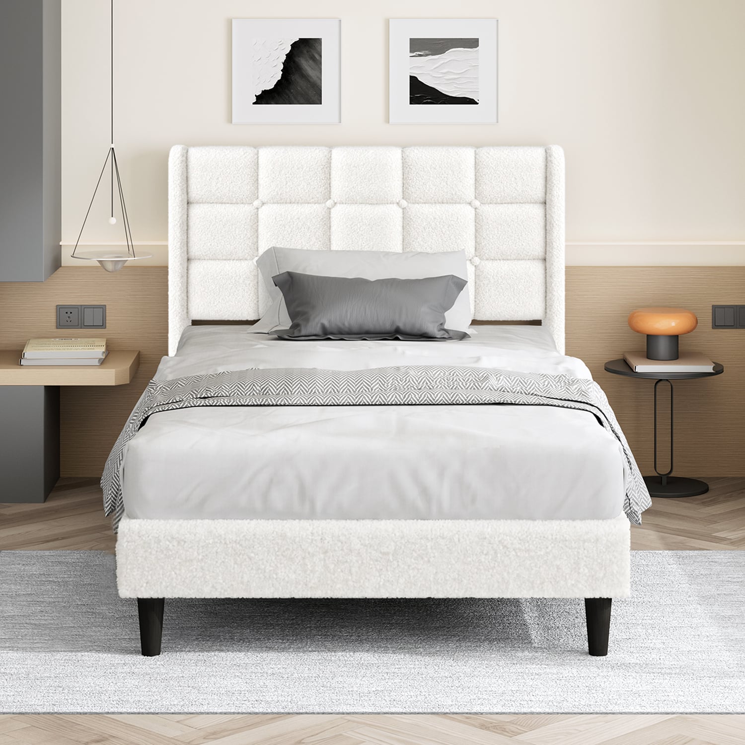 White Zadie Boucle Bed
