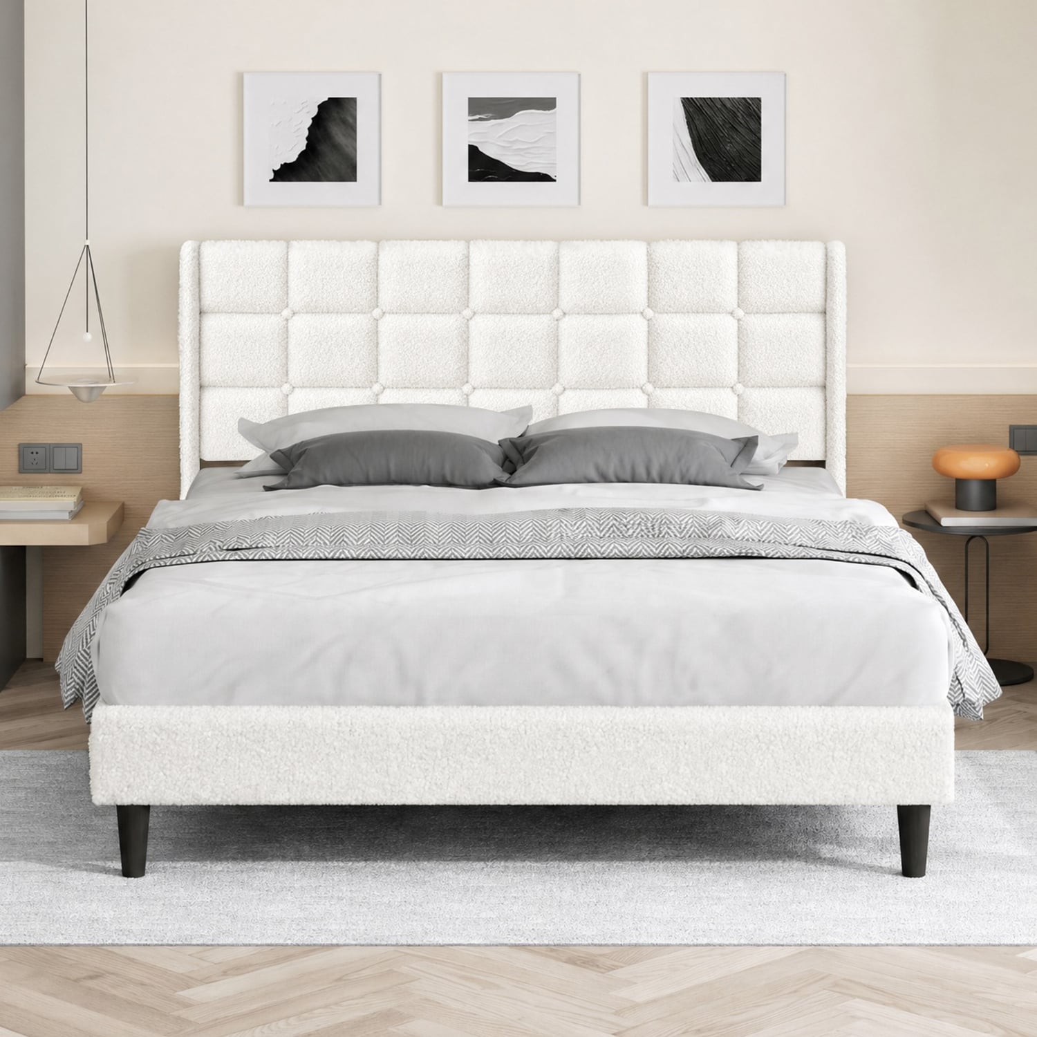 White Zadie Boucle Bed