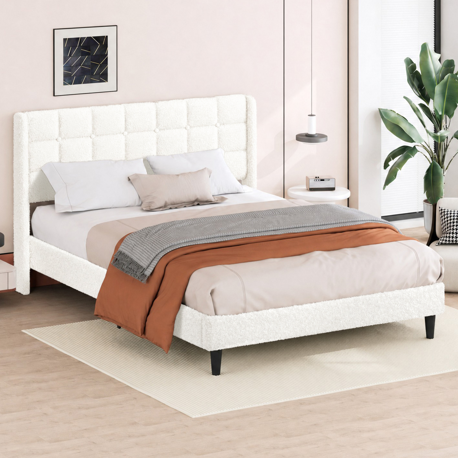 White Zadie Boucle Bed