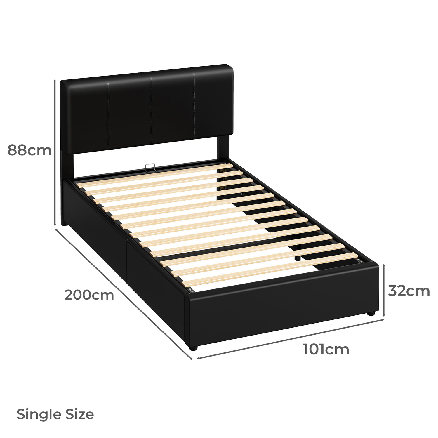 Black Hudson Faux Leather Gas Lift Storage Bed