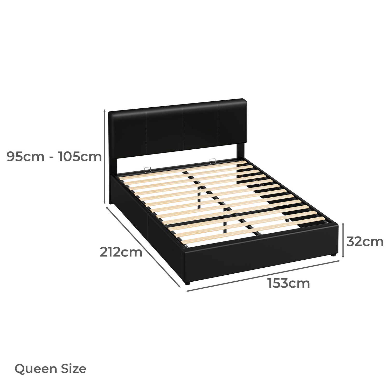 Black Hudson Faux Leather Gas Lift Storage Bed
