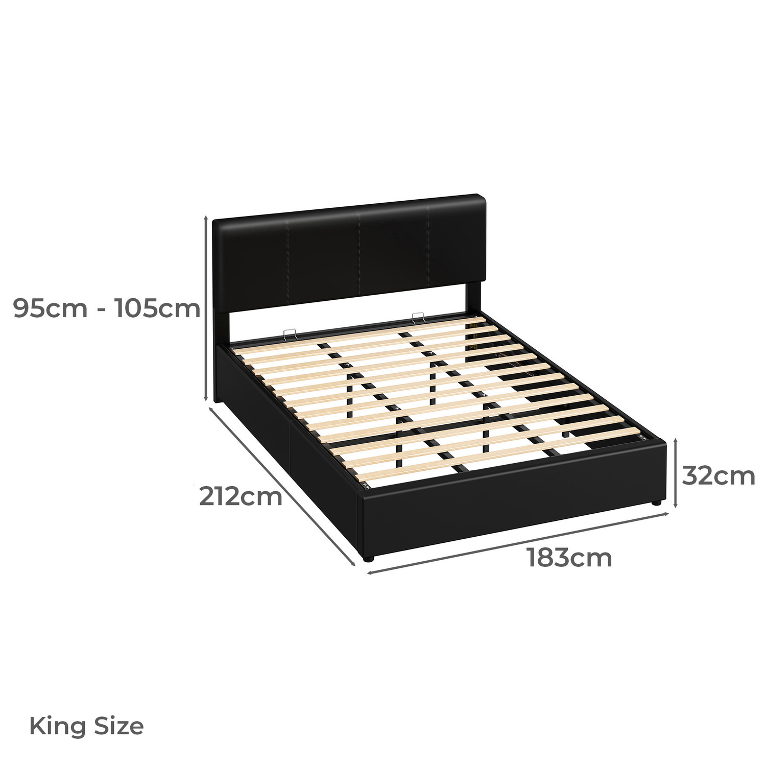 Black Hudson Faux Leather Gas Lift Storage Bed