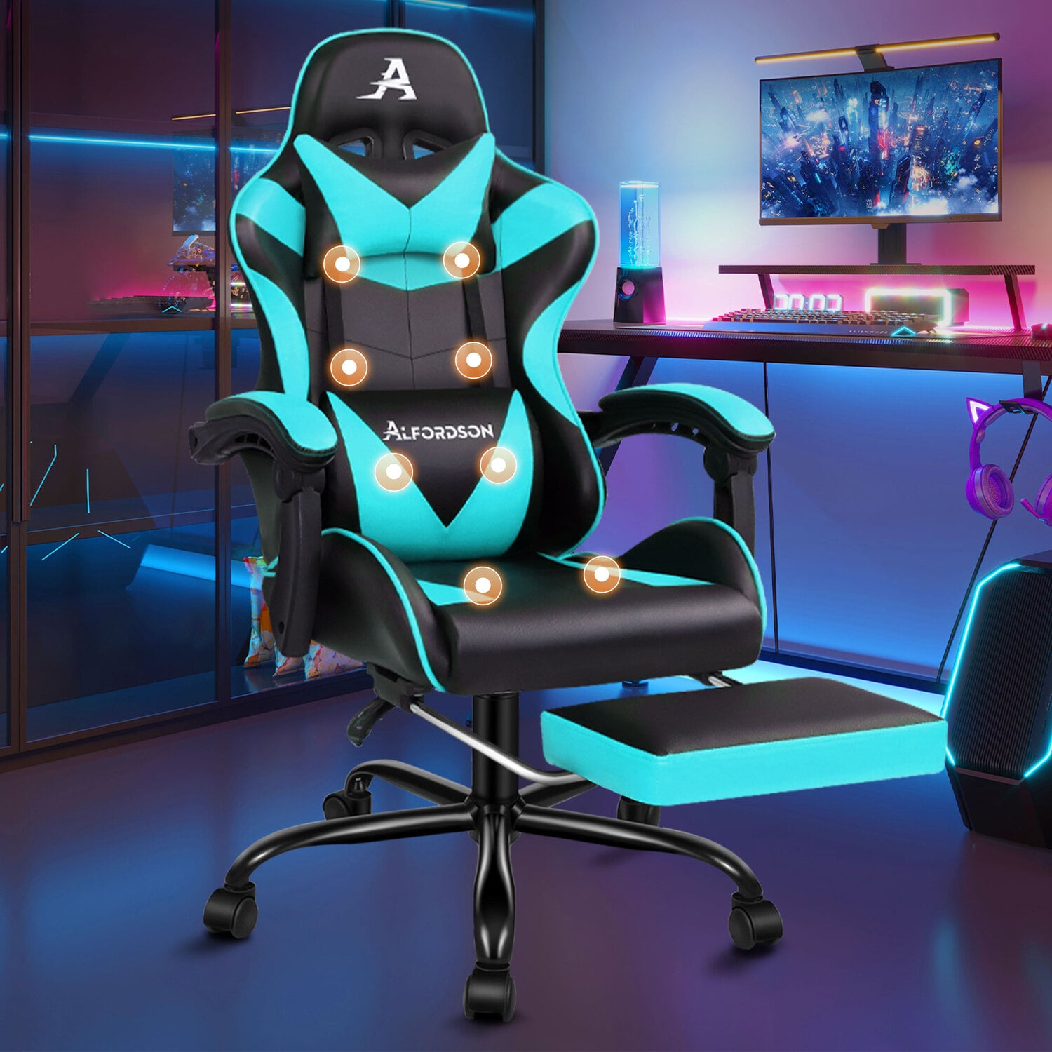 Aeruth Massage & Gaming Chair with Footrest