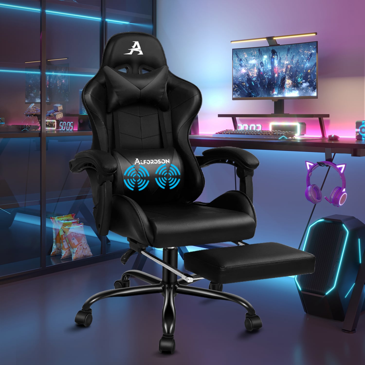 Darius Faux Leather Gaming Chair with Lumbar Massage
