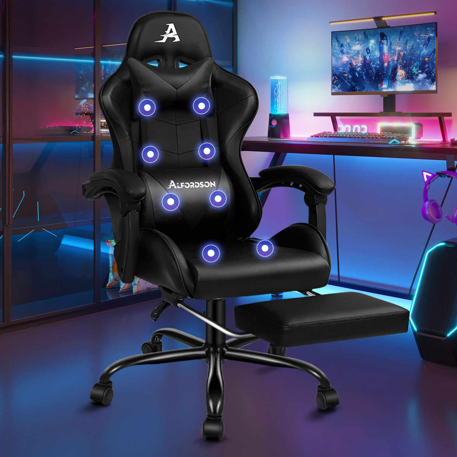 Aeruth Massage & Gaming Chair with Footrest