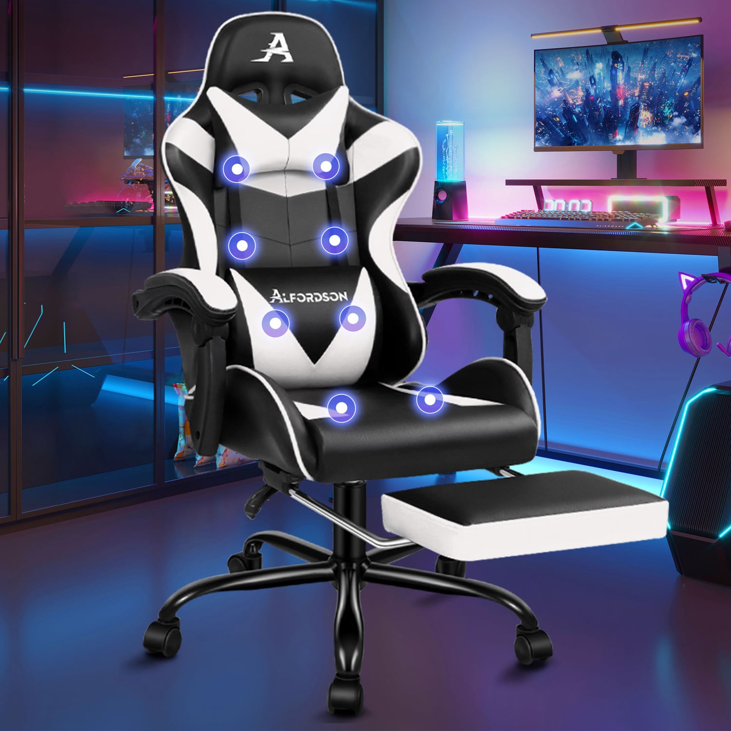 Aeruth Massage & Gaming Chair with Footrest