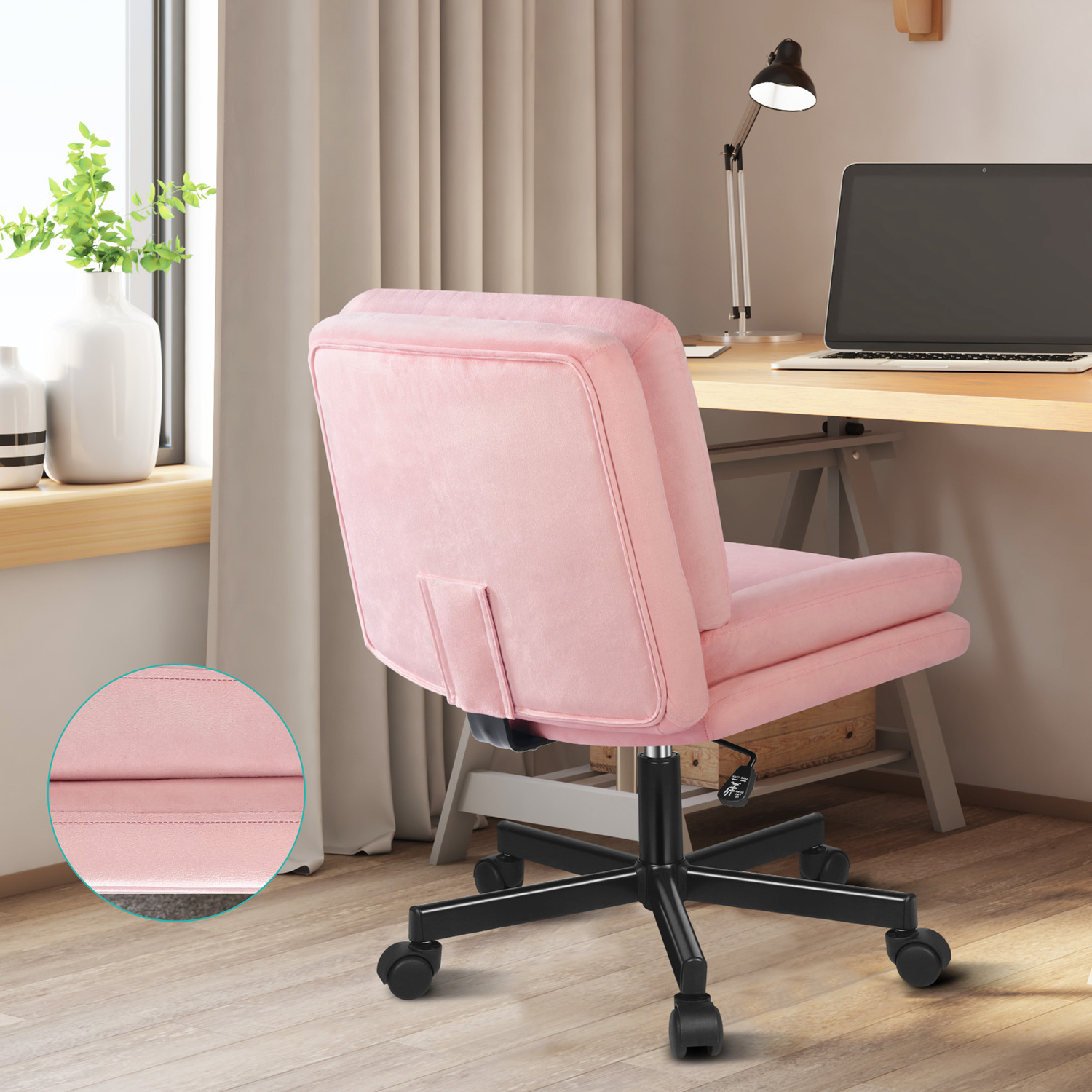 Portham Velvet Office Chair with Castors