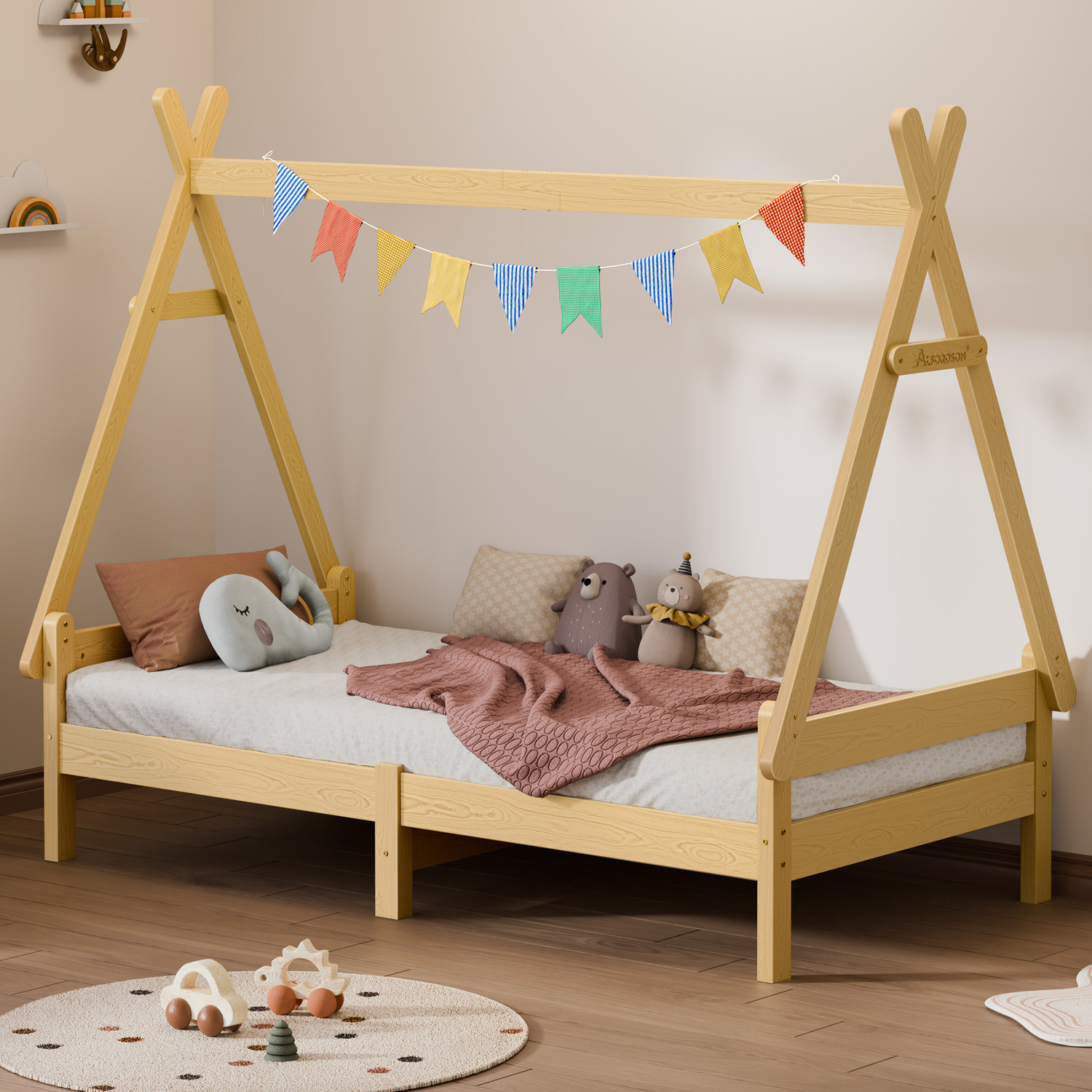 Citali Pine Wood Teepee Single Bed Frame