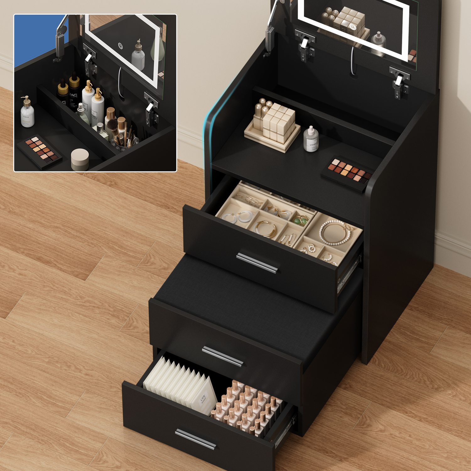 2 Piece Cassian LED Dressing Table & Stool Set