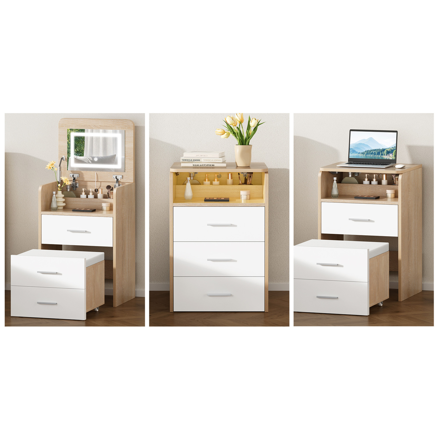 2 Piece Cassian LED Dressing Table & Stool Set
