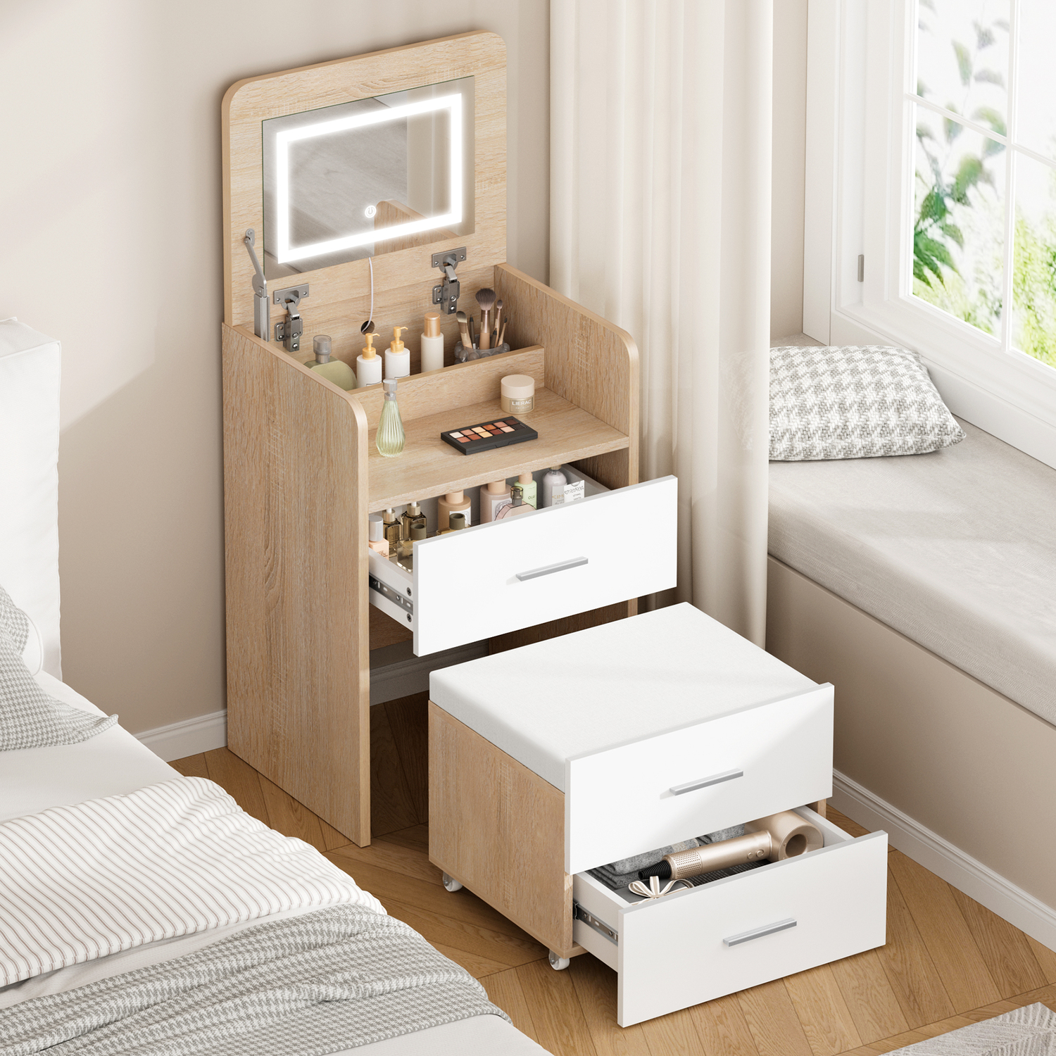 2 Piece Cassian LED Dressing Table & Stool Set