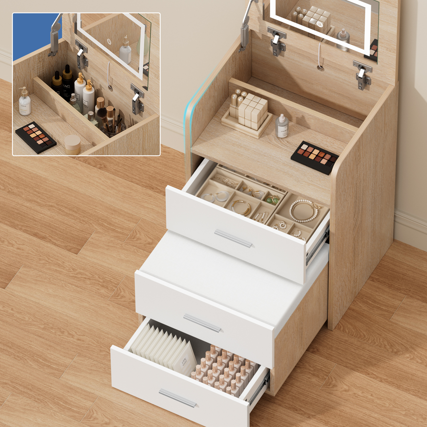 2 Piece Cassian LED Dressing Table & Stool Set