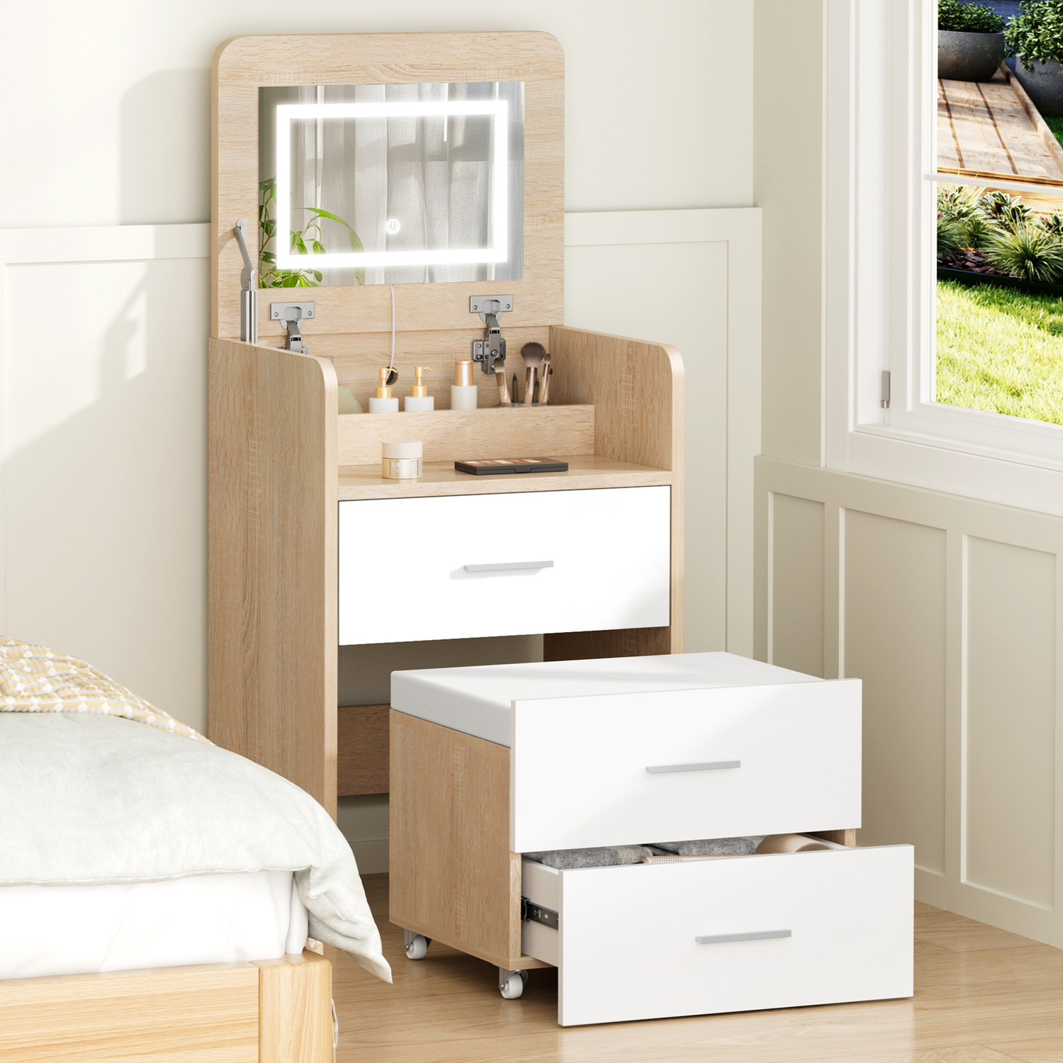 2 Piece Cassian LED Dressing Table & Stool Set