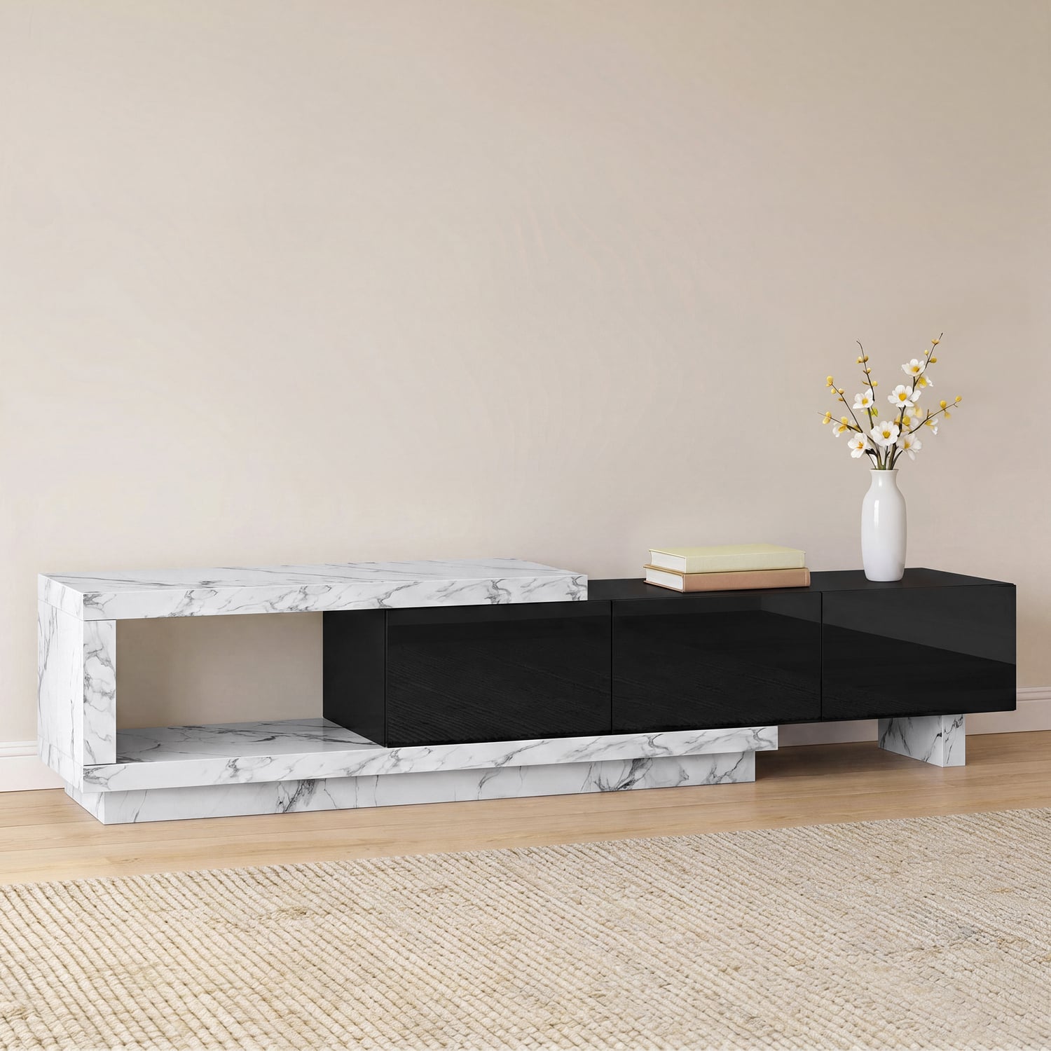 Zimmerman Marble-Look Extendable Entertainment Unit