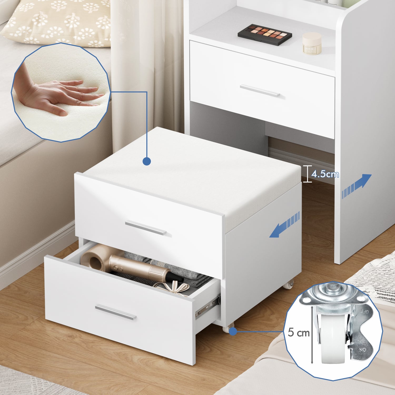 2 Piece Cassian LED Dressing Table & Stool Set