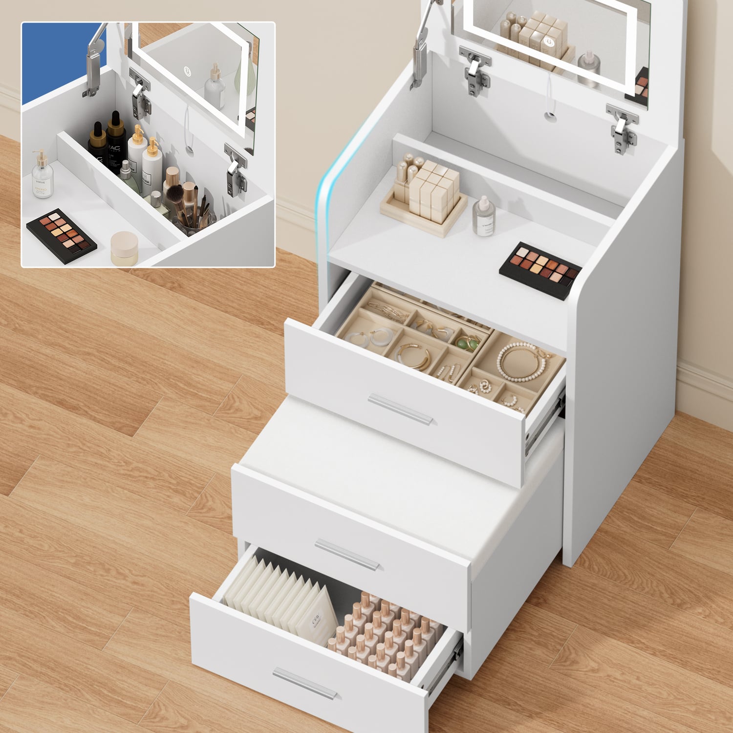 2 Piece Cassian LED Dressing Table & Stool Set