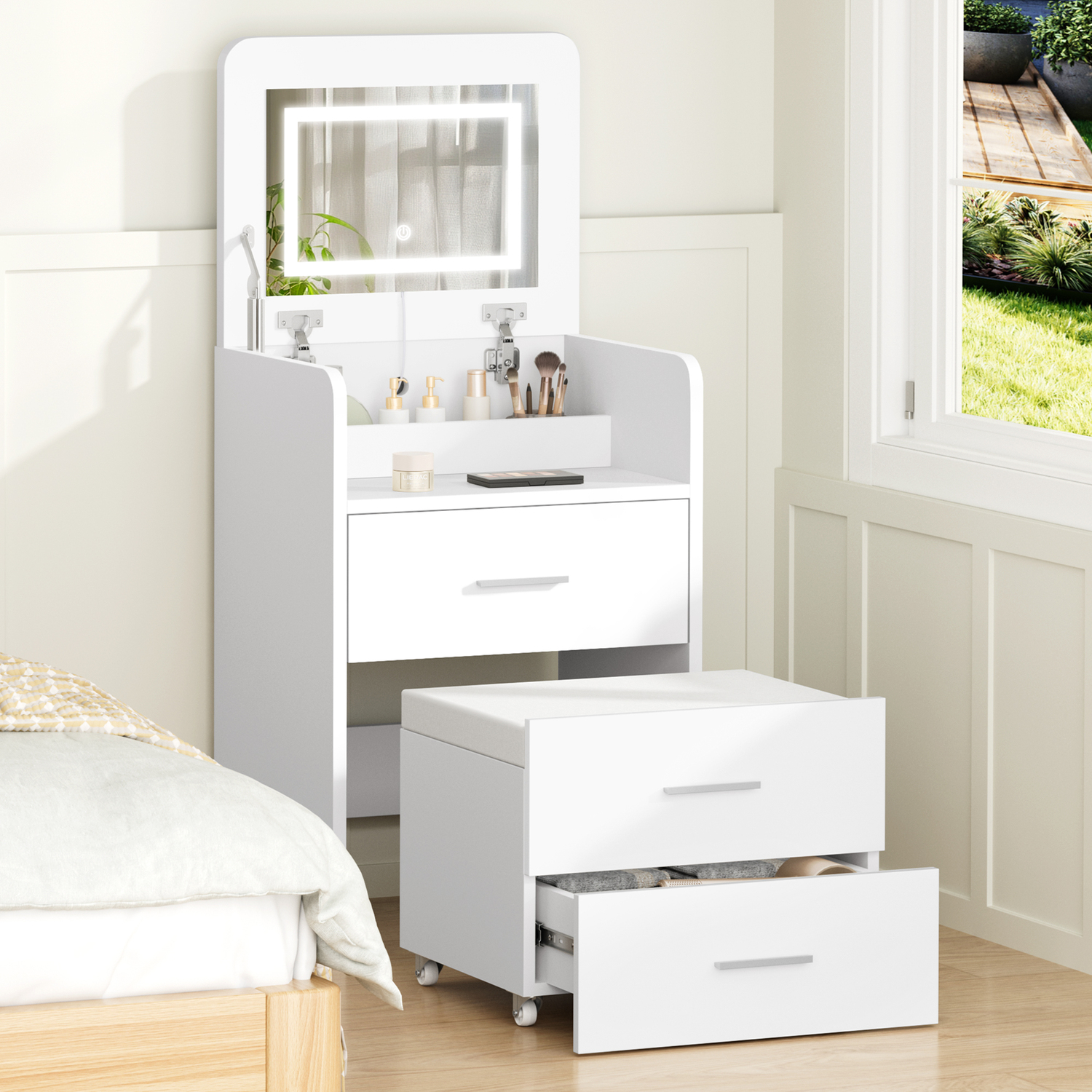 2 Piece Cassian LED Dressing Table & Stool Set