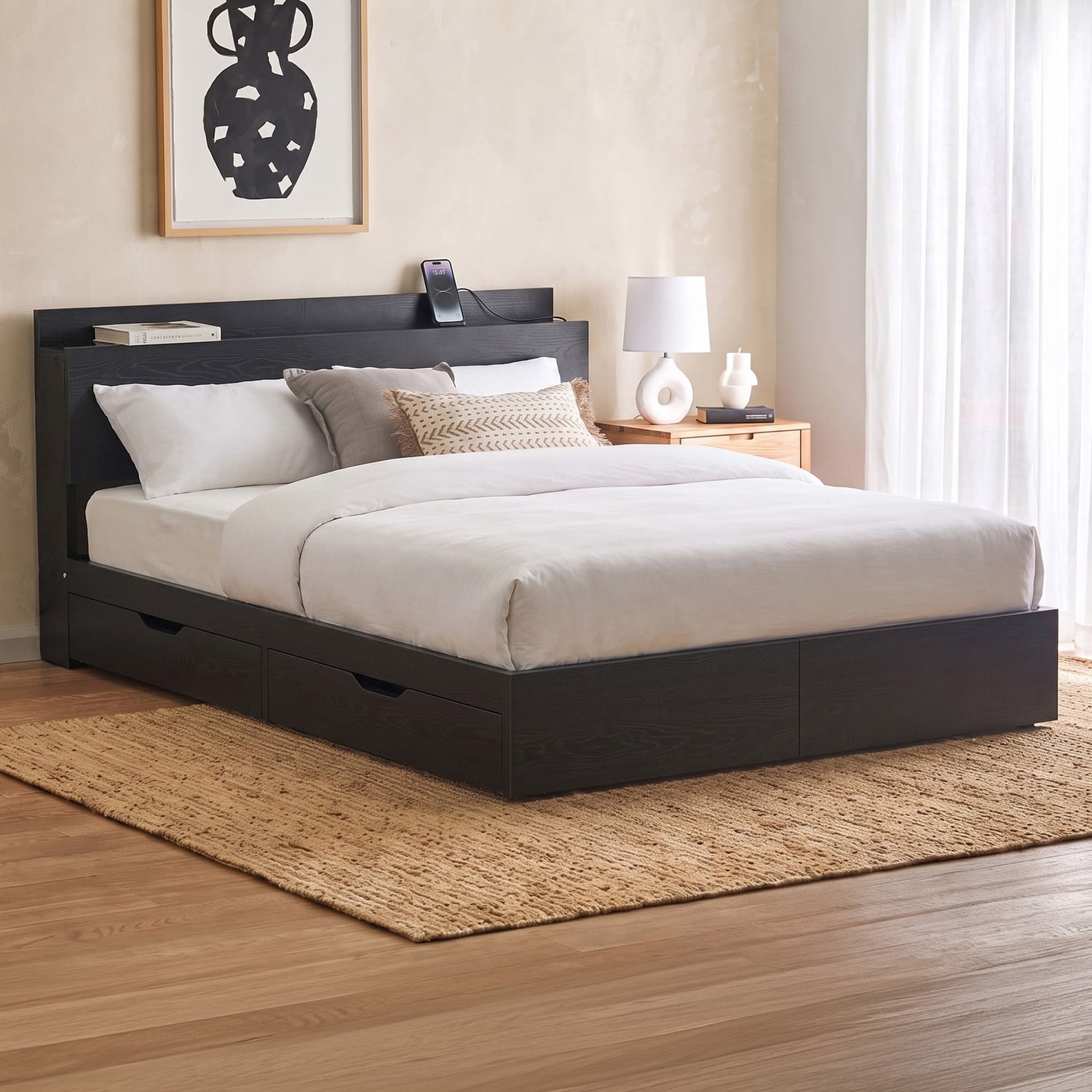 Camilla Bed Frame with Charging Station & Drawers