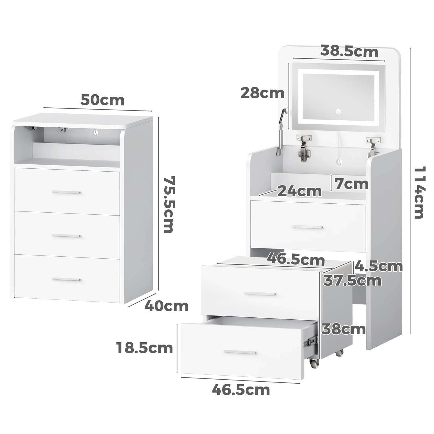 2 Piece Cassian LED Dressing Table & Stool Set