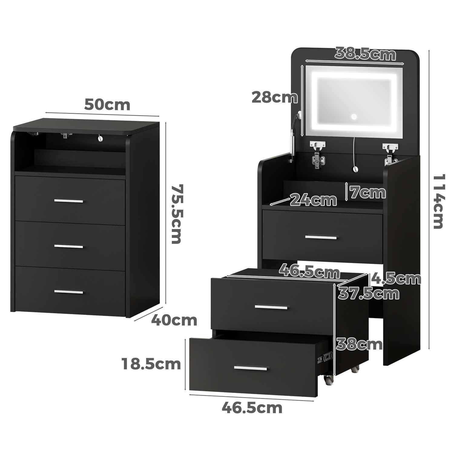 2 Piece Cassian LED Dressing Table & Stool Set