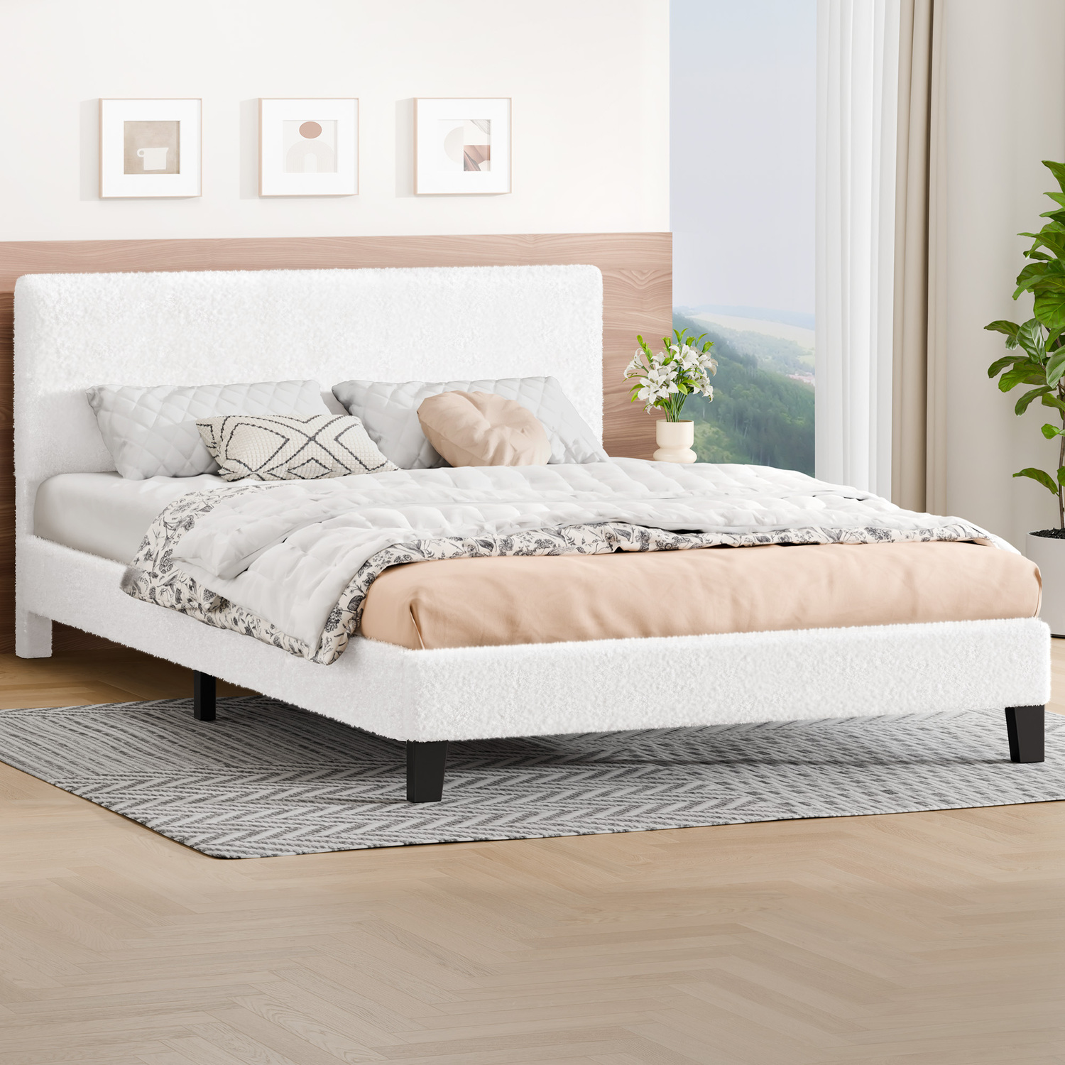 White Kiana Boucle Bed