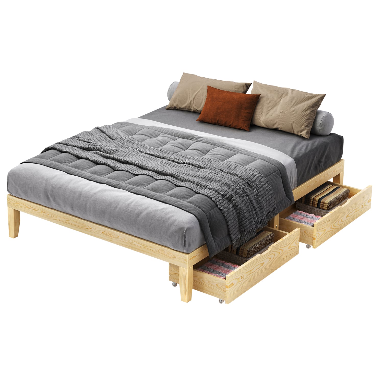 Kiri Pine Wood Bed Base with Underbed Storage
