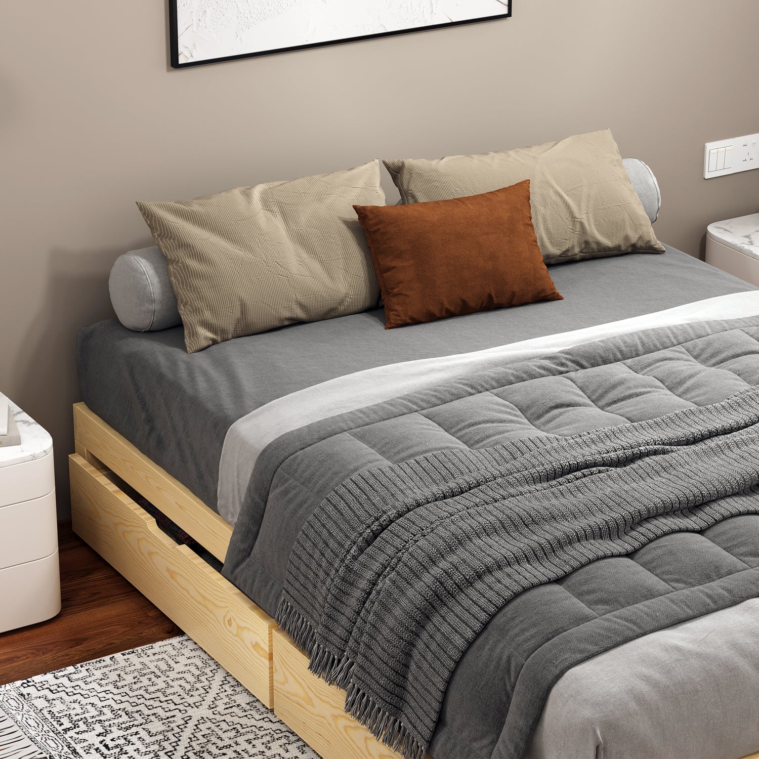 Kiri Pine Wood Bed Base with Underbed Storage