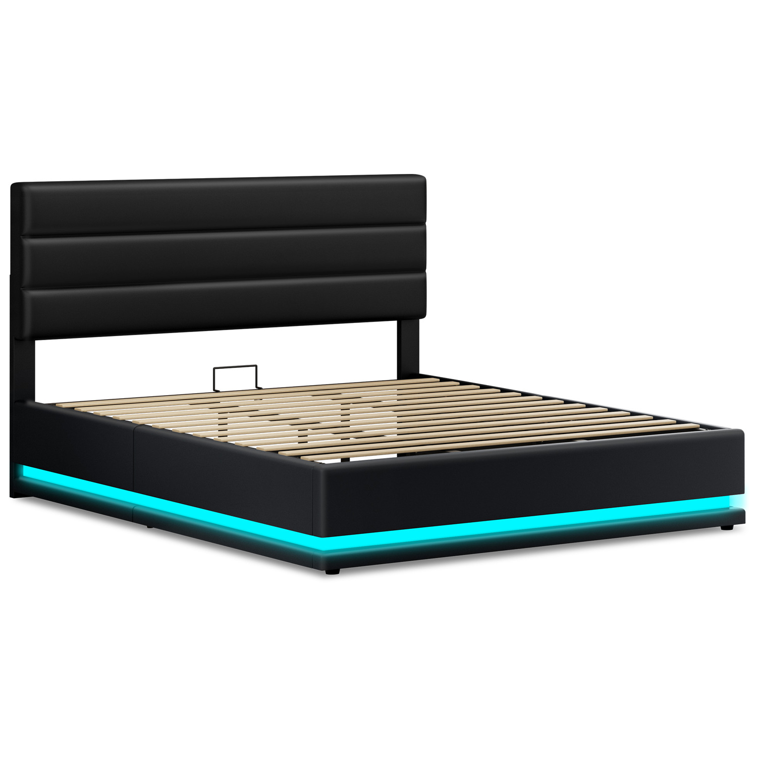 Black Alpine PU Leather Gas Lift Storage Bed with LED