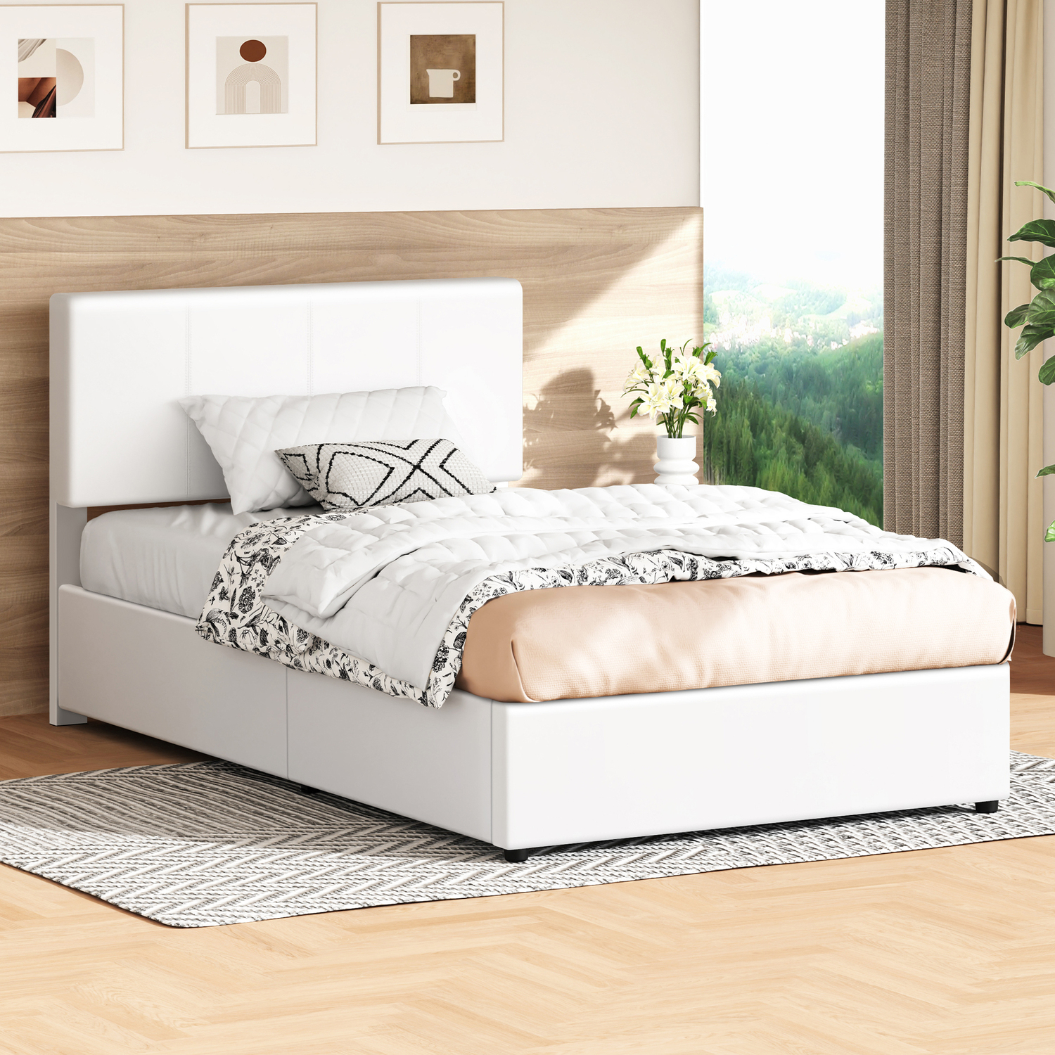 White Hudson Faux Leather Gas Lift Storage Bed