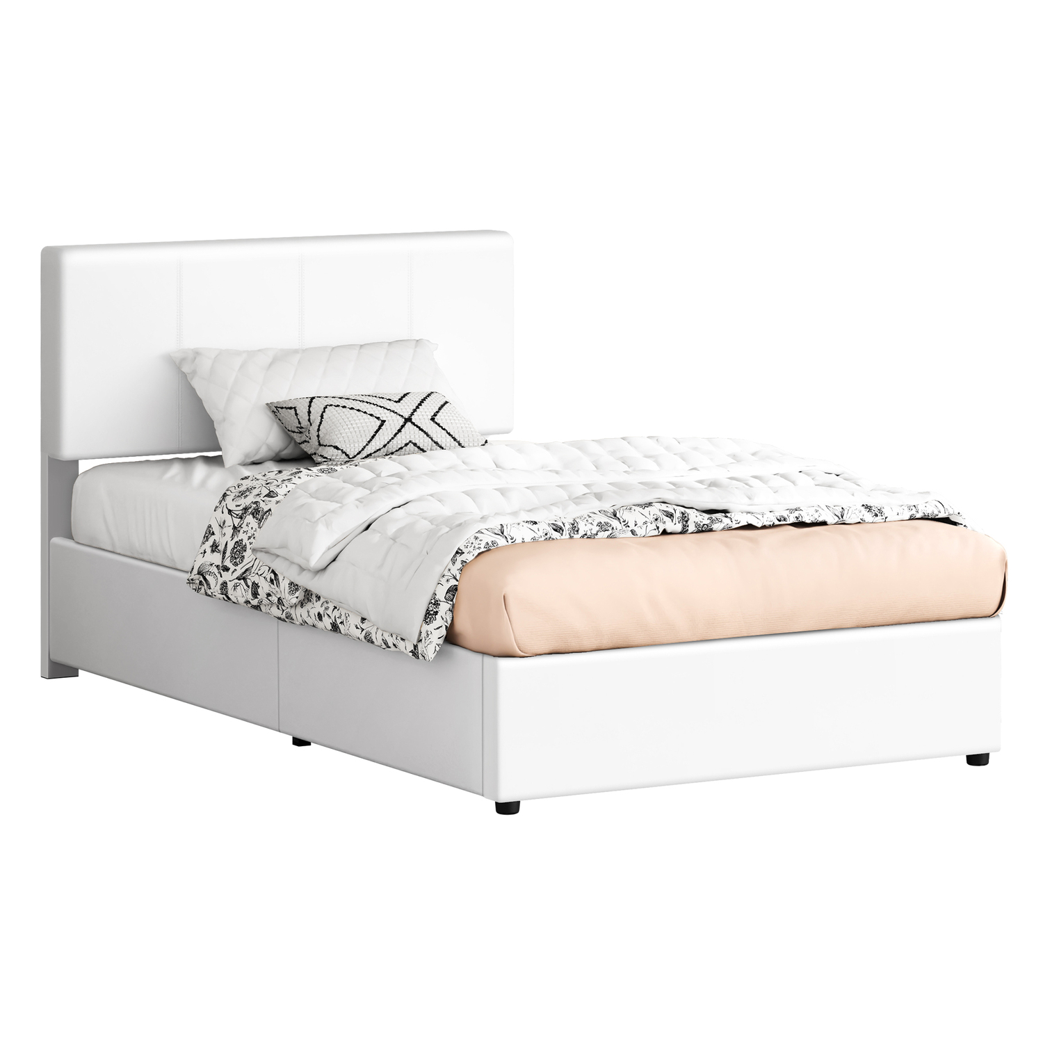 White Hudson Faux Leather Gas Lift Storage Bed