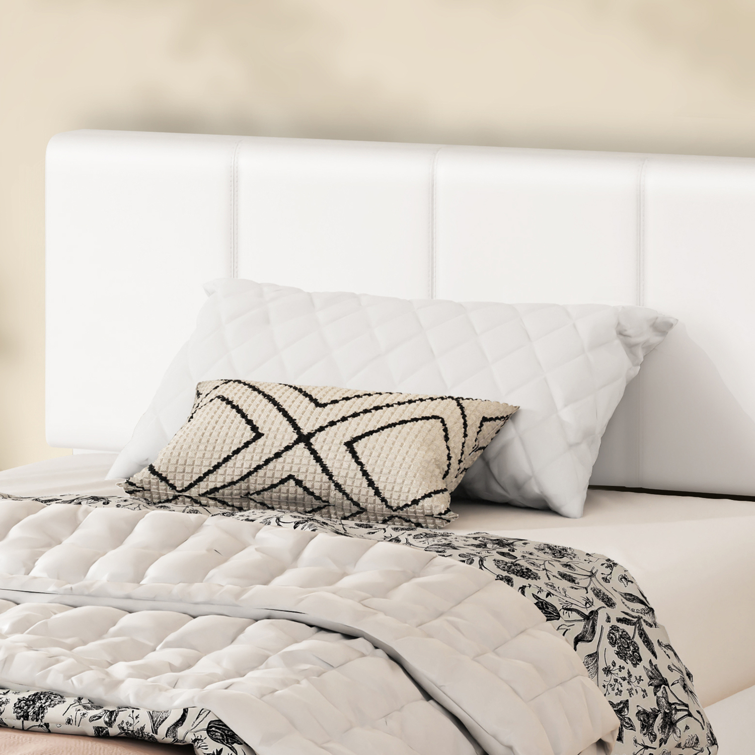 White Hudson Faux Leather Gas Lift Storage Bed