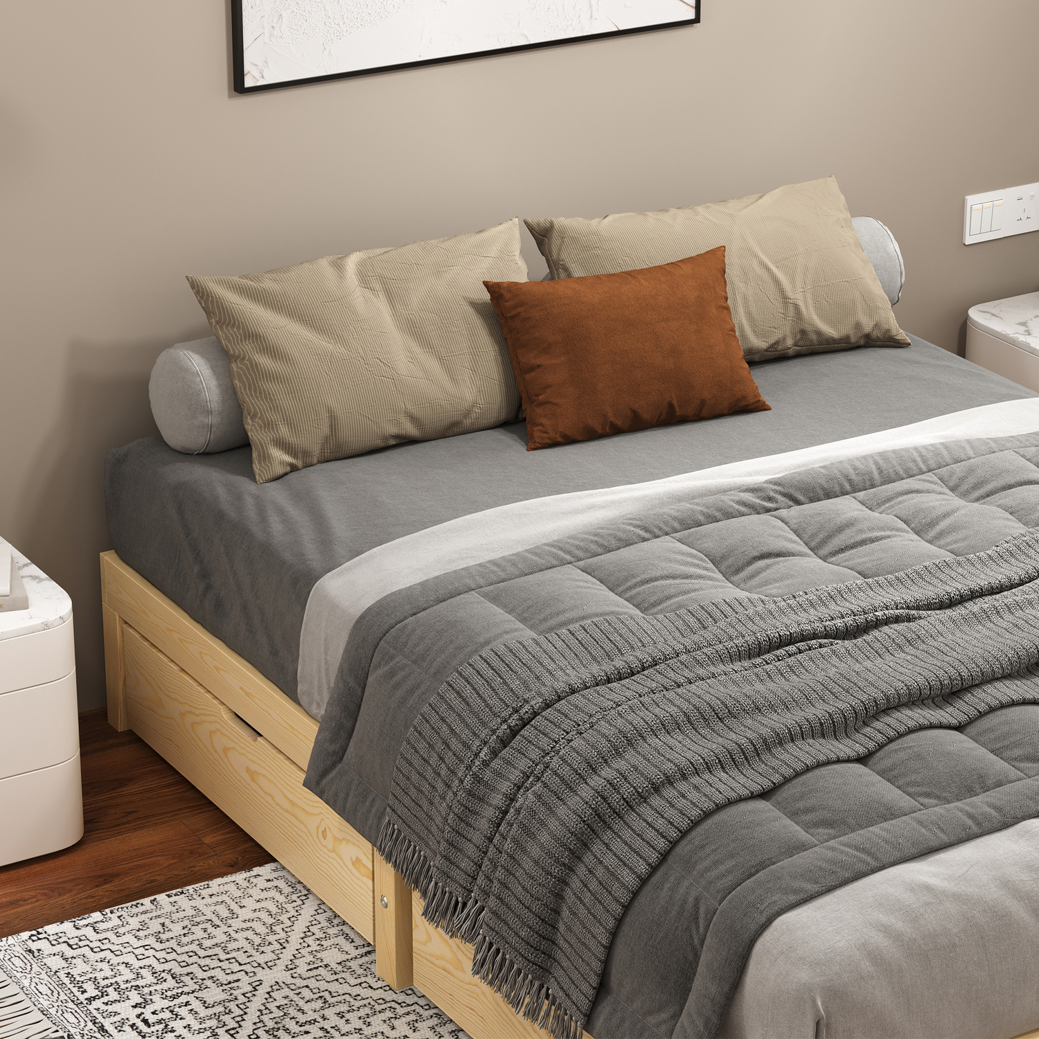 Kiri Pine Wood Bed Base with Underbed Storage