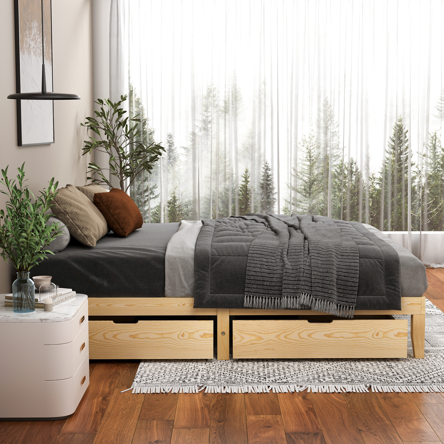 Kiri Pine Wood Bed Base with Underbed Storage