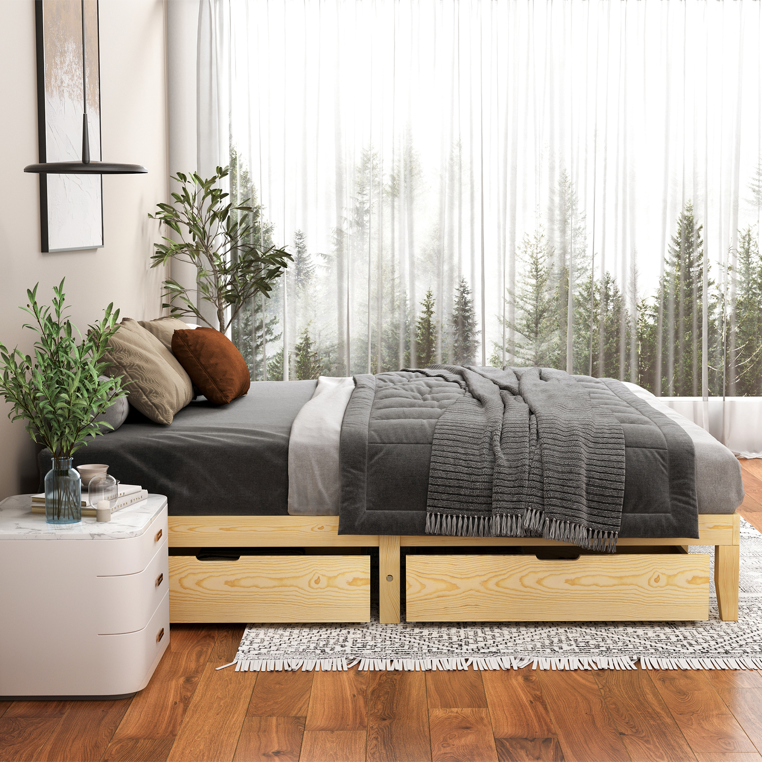Kiri Pine Wood Bed Base with Underbed Storage