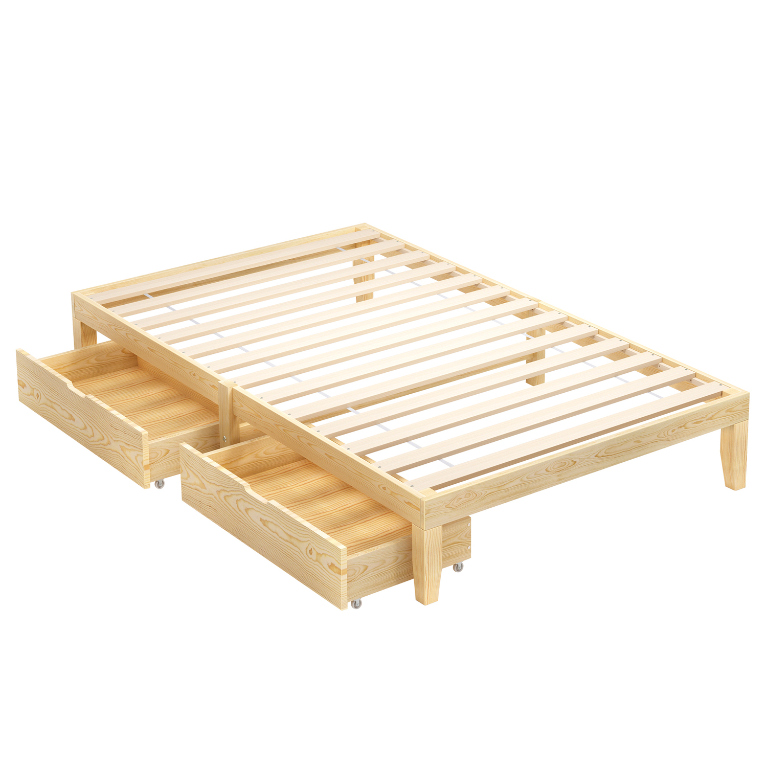 Kiri Pine Wood Bed Base with Underbed Storage