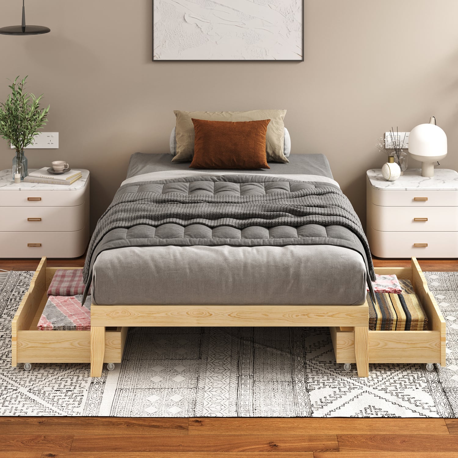Kiri Pine Wood Bed Base with Underbed Storage