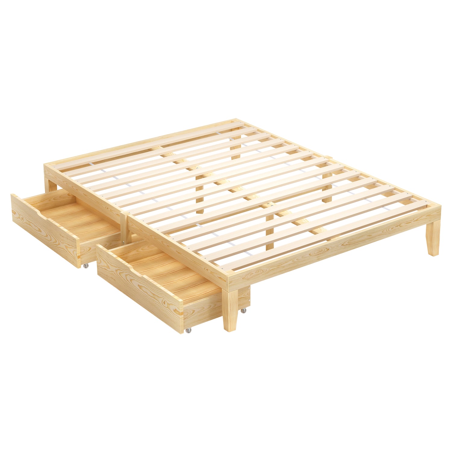 Kiri Pine Wood Bed Base with Underbed Storage